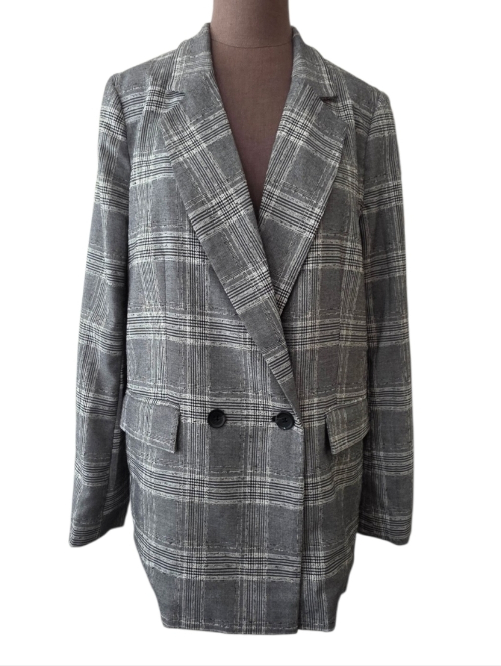Free People Blazer Jacket Womens Small Gray Plaid Uptown Girl Sporty Oversized